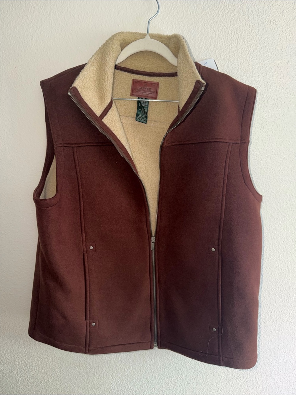 Vintage Lauren Ralph rLauren Brown Teddy-Lined Zip Vest